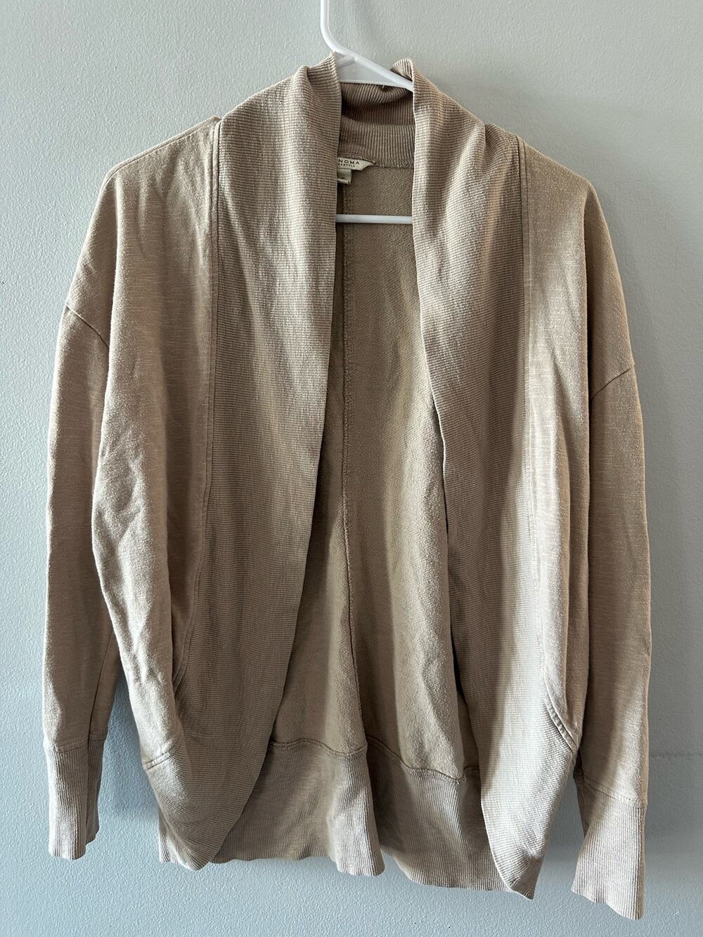 Sonoma Sweater Women's Small Tan Cardigan Neutral Open Front Minimalist